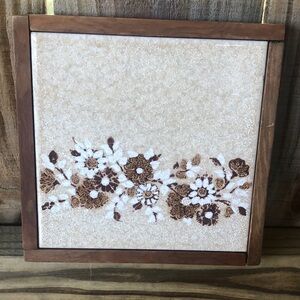 Vintage Framed Semigres Italian Floral Tile Hot Plate Trivet 6 3/4” x 6 3/4”